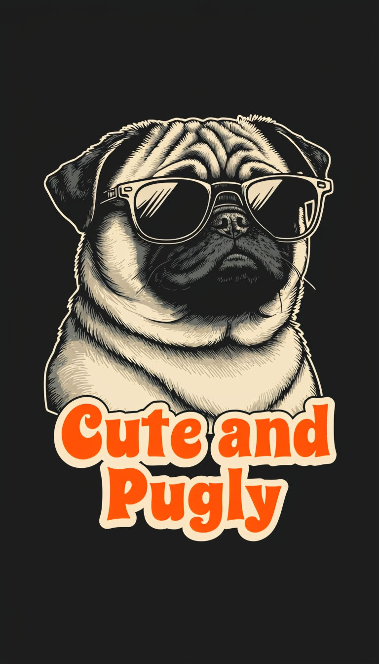 Chunky Pug in Sunglasses with Cute and Pugly Text Art Poster