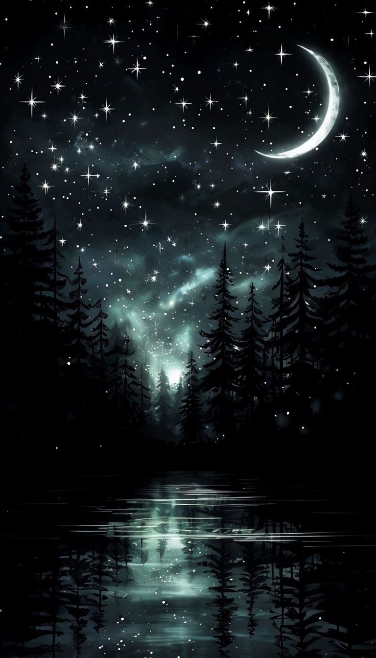 Mystical Forest Night Sky with Stars Mobile Wallpaper