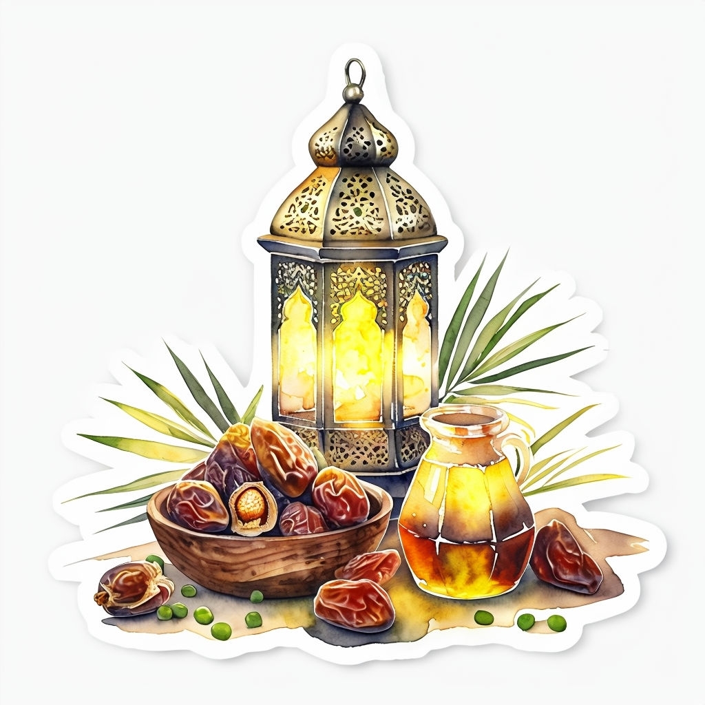 Festive Watercolor Lantern and Dates Still-Life Sticker