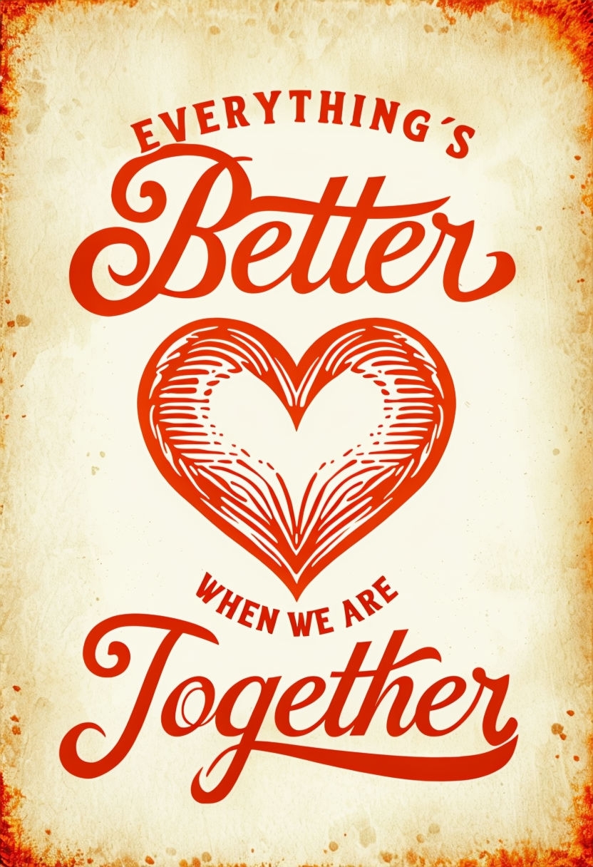 Romantic Vintage Togetherness Heart Poster