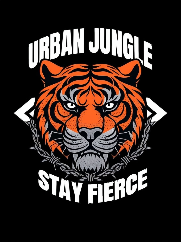 Fierce Urban Jungle Tiger Tattoo Art T-Shirt