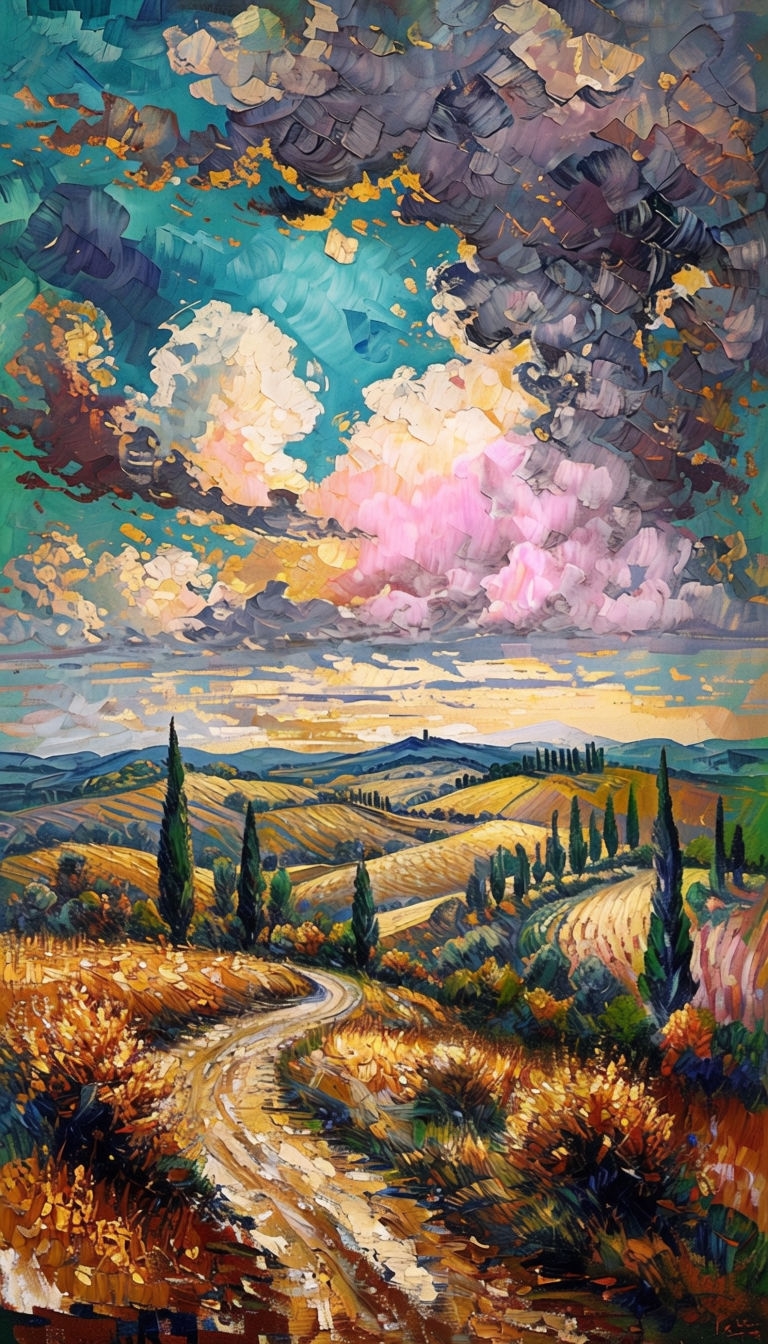 Vivid Impressionistic Landscape with Winding Path Phone Case Cover