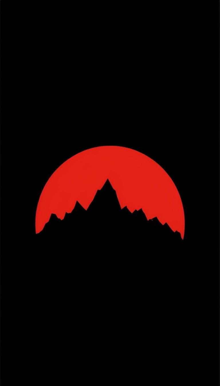 Minimalist Red Mountain Range with Celestial Body Design Mobile Wallpaper