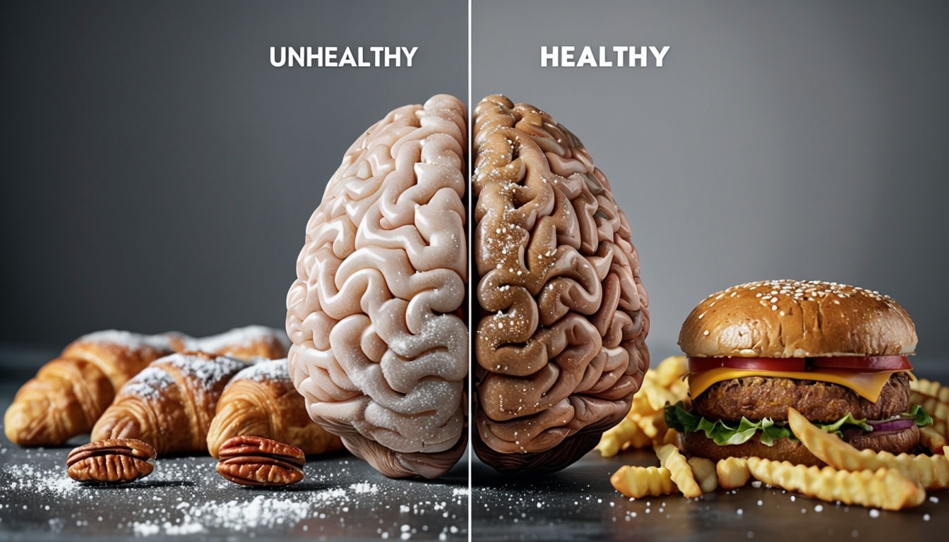 Healthy vs Unhealthy Eating Habits Brain Concept Photography Social Media Post