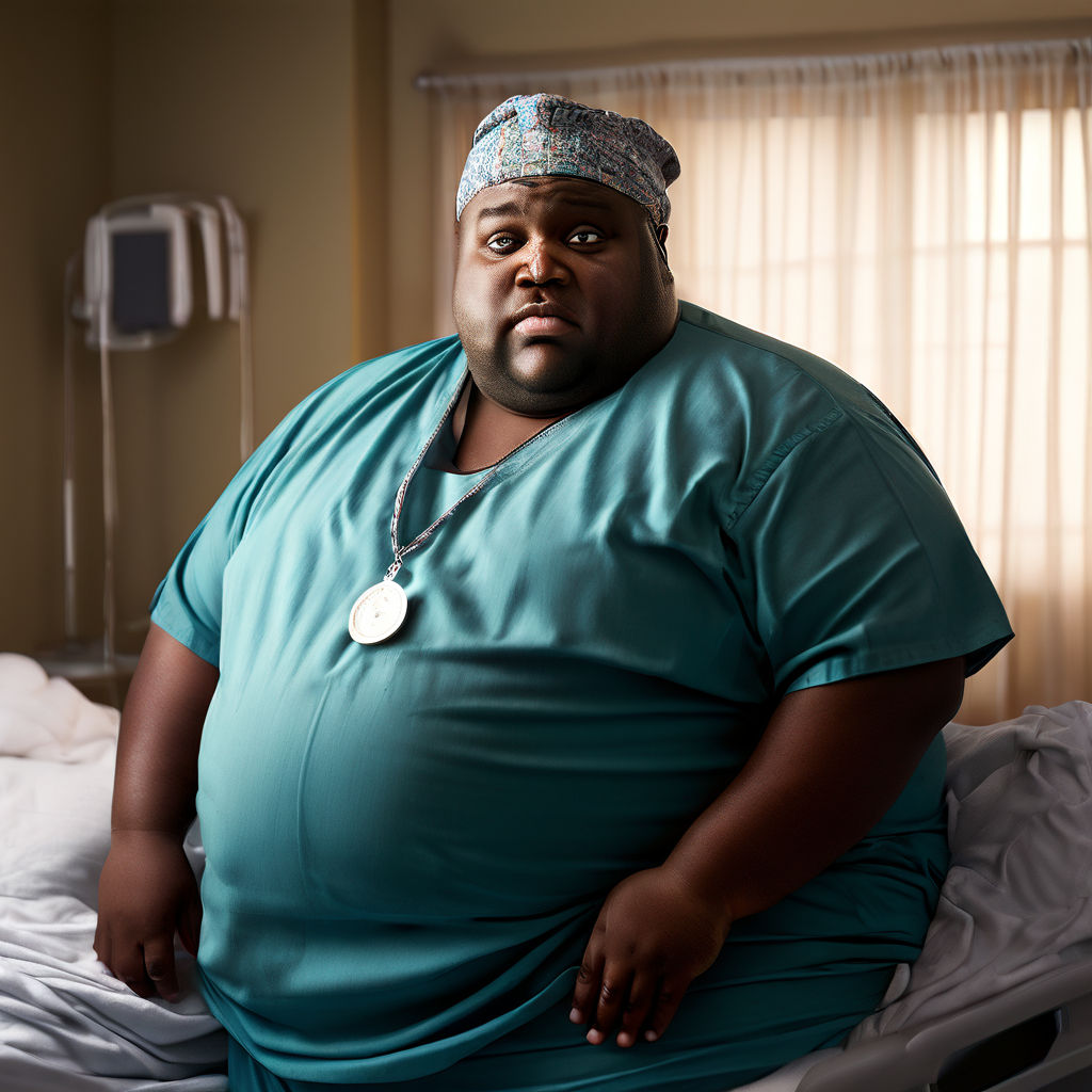 Giant extremely obese huge fat black guy wearing scrubs full length body  shot