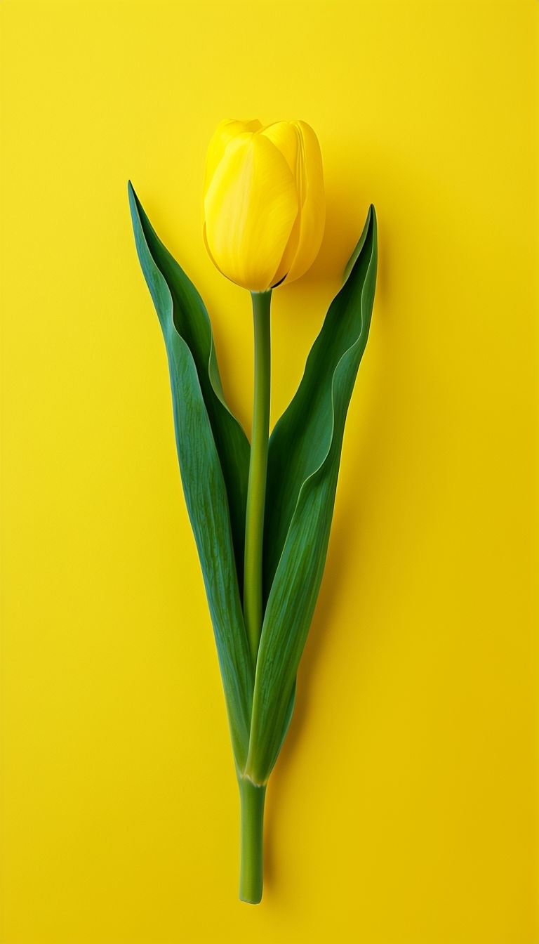 Bright Yellow Tulip Minimalist Design on Solid Background Mobile Wallpaper