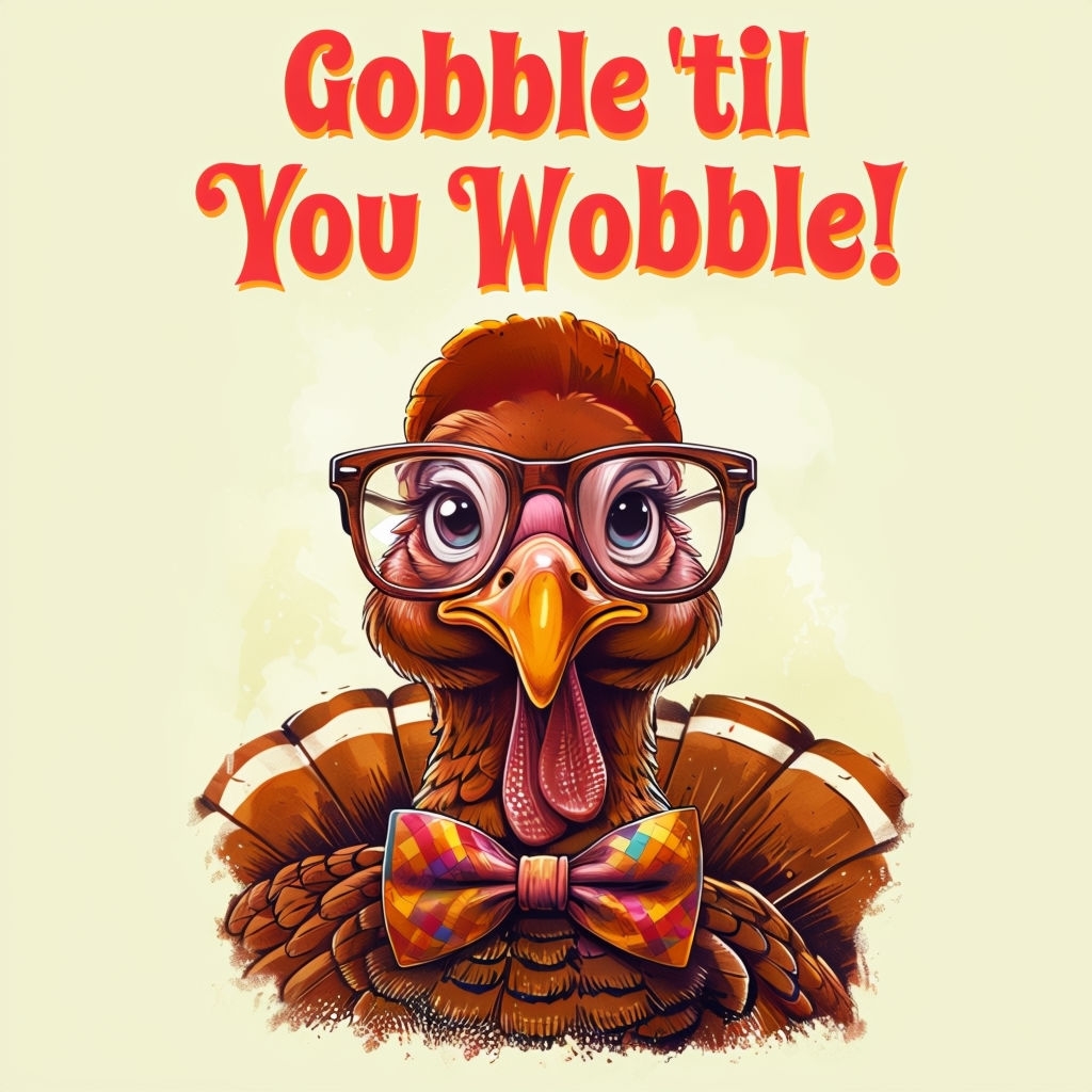 Whimsical Turkey with Glasses and Bow Tie T-Shirt Design