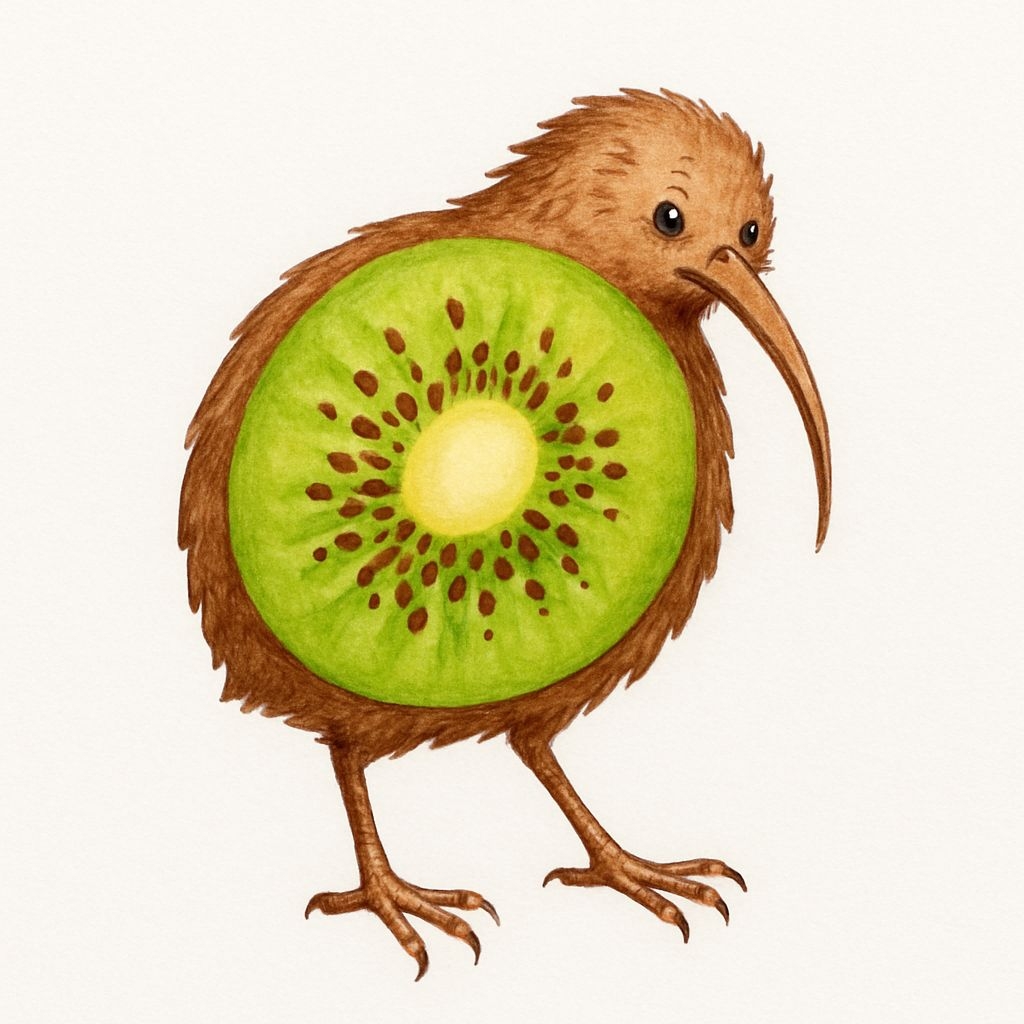 Whimsical Kiwi Bird Watercolor Illustration Sticker