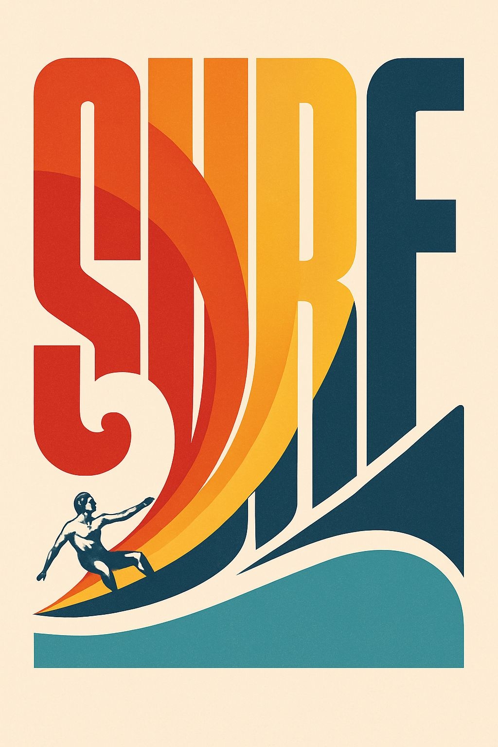 Vibrant Retro Surf Graphic Design T-Shirt