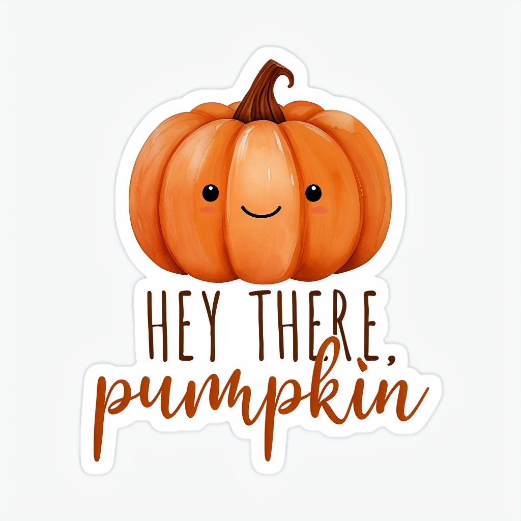 Cute Smiling Pumpkin with "Hey There, Pumpkin" Sticker