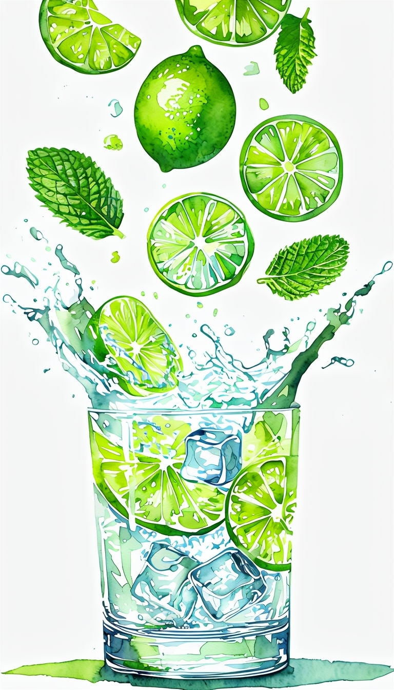 Vibrant Watercolor Lime Drink Preparation Illustration Mobile Wallpaper