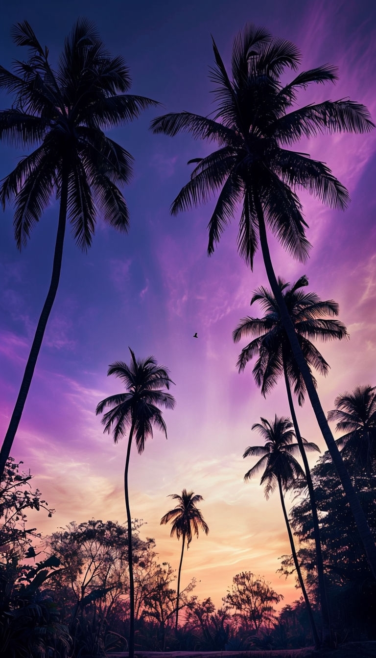 Tropical Sunset with Silhouetted Palm Trees Mobile Wallpaper