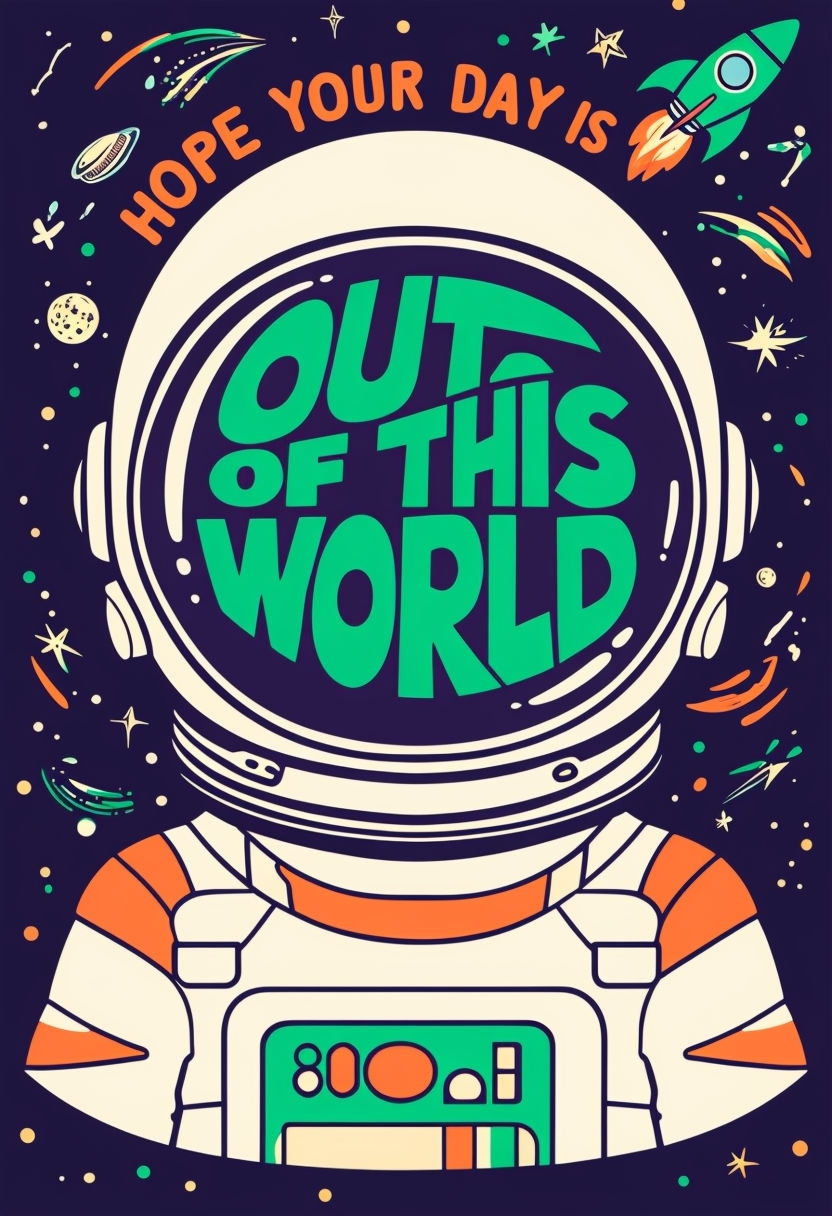 Out of This World Birthday Card with Astronaut Illustration