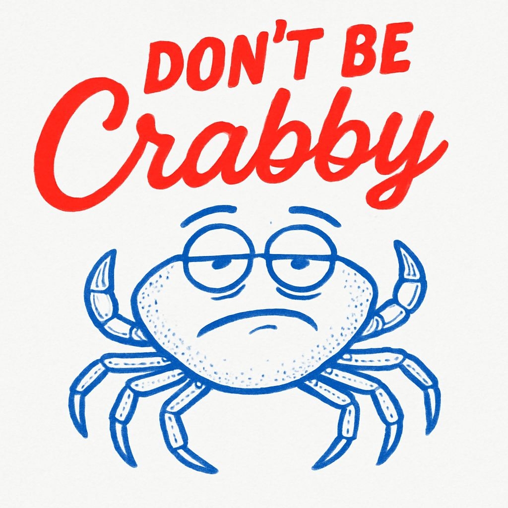Whimsical Crab Character with 'Don't Be Crabby' Message Mug