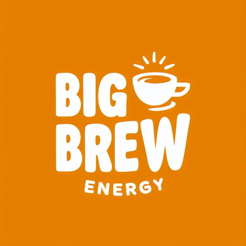 Bold Minimalist Big Brew Energy Logo Design on Amber Background