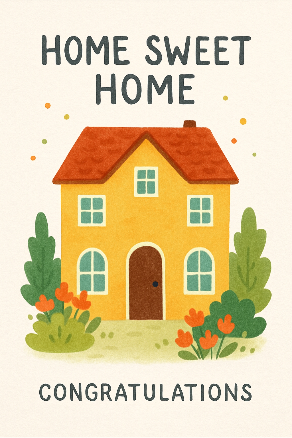 Cheerful Cartoon House with Home Sweet Home Message Card