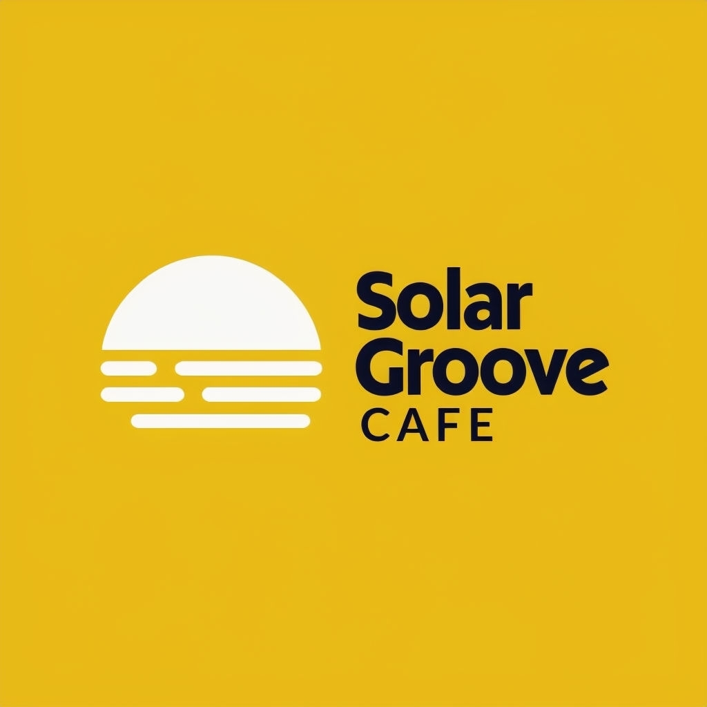 Solar Groove Cafe Retro Logo Design with Minimalist Sun Icon Logo