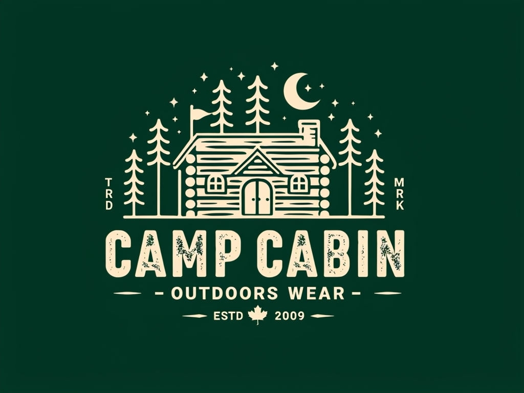 Vintage Camp Cabin Outdoor Logo Design with Pine Trees