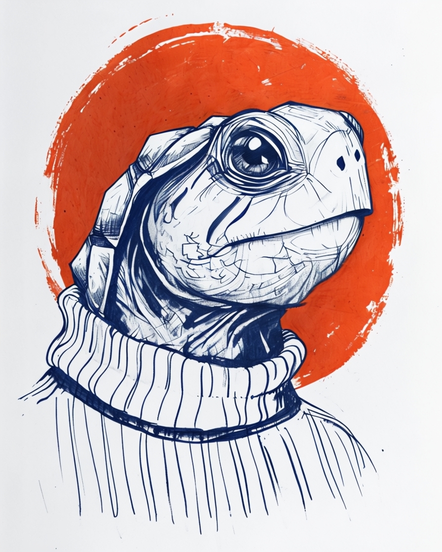 Whimsical Turtle in Turtleneck Sweater Illustration Art