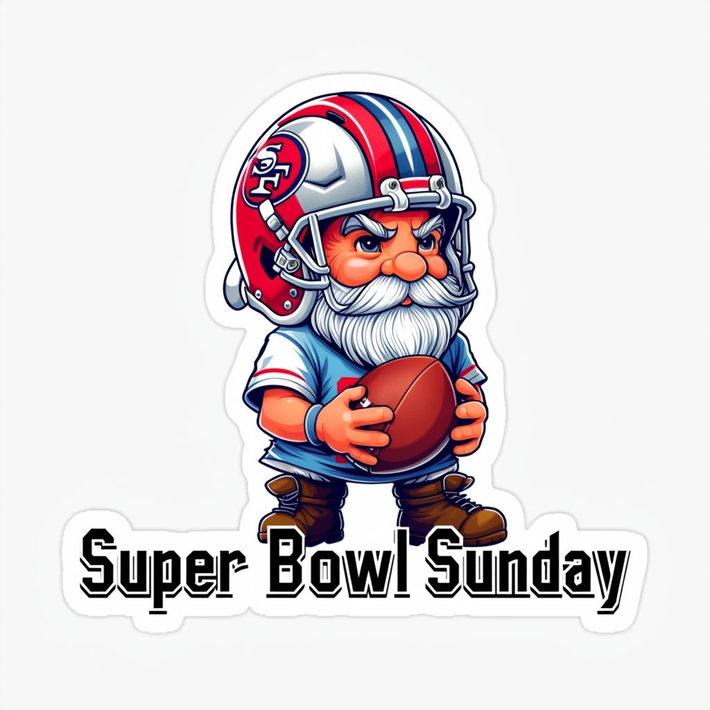 Whimsical Gnome Football Player Sticker for Super Bowl Sunday