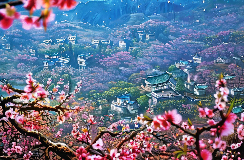 Cute Cartoon Peach Blossoms，in The Distance By Shiwen Chen Playground