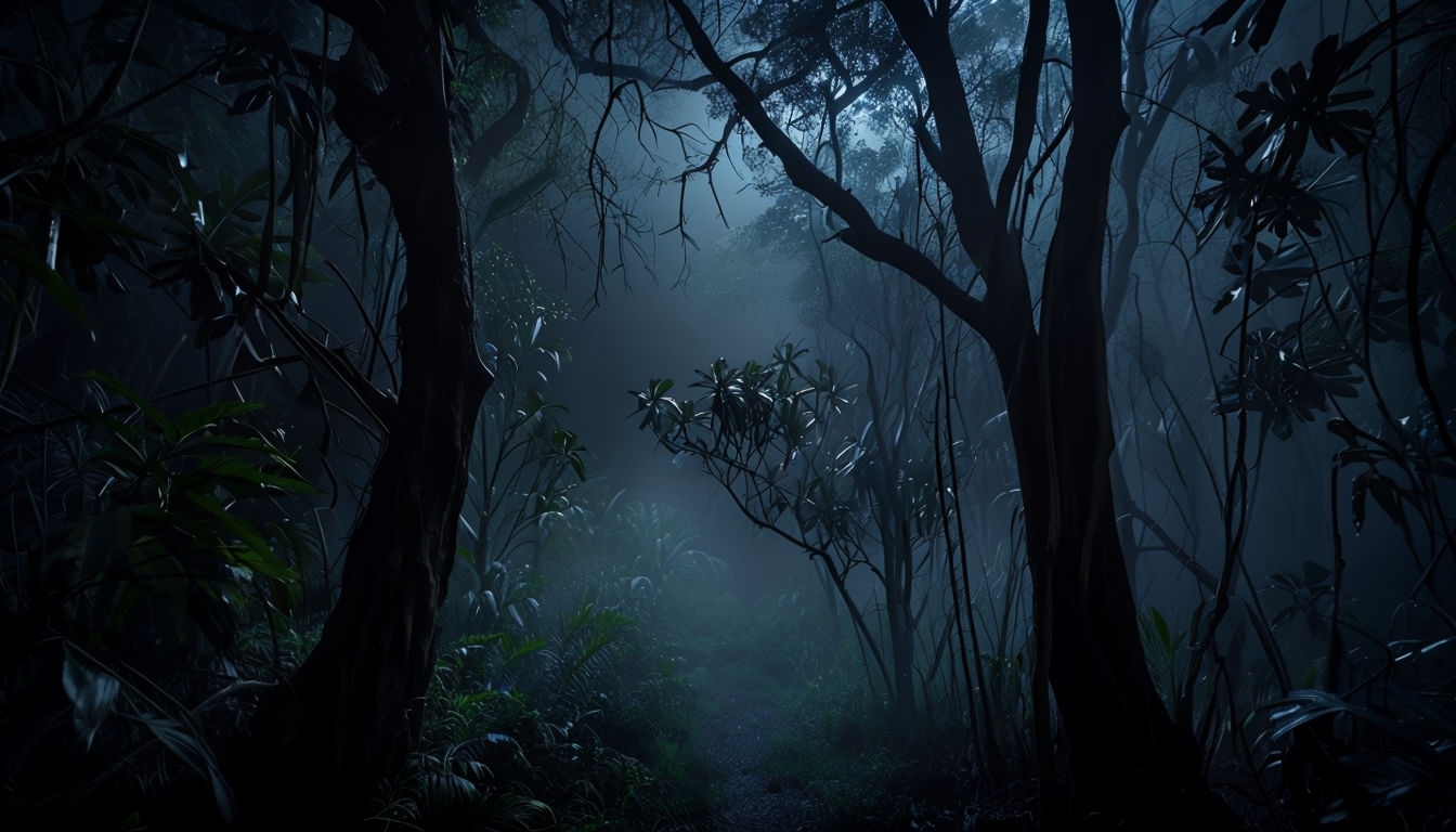 Mysterious Tropical Night Forest Virtual Background