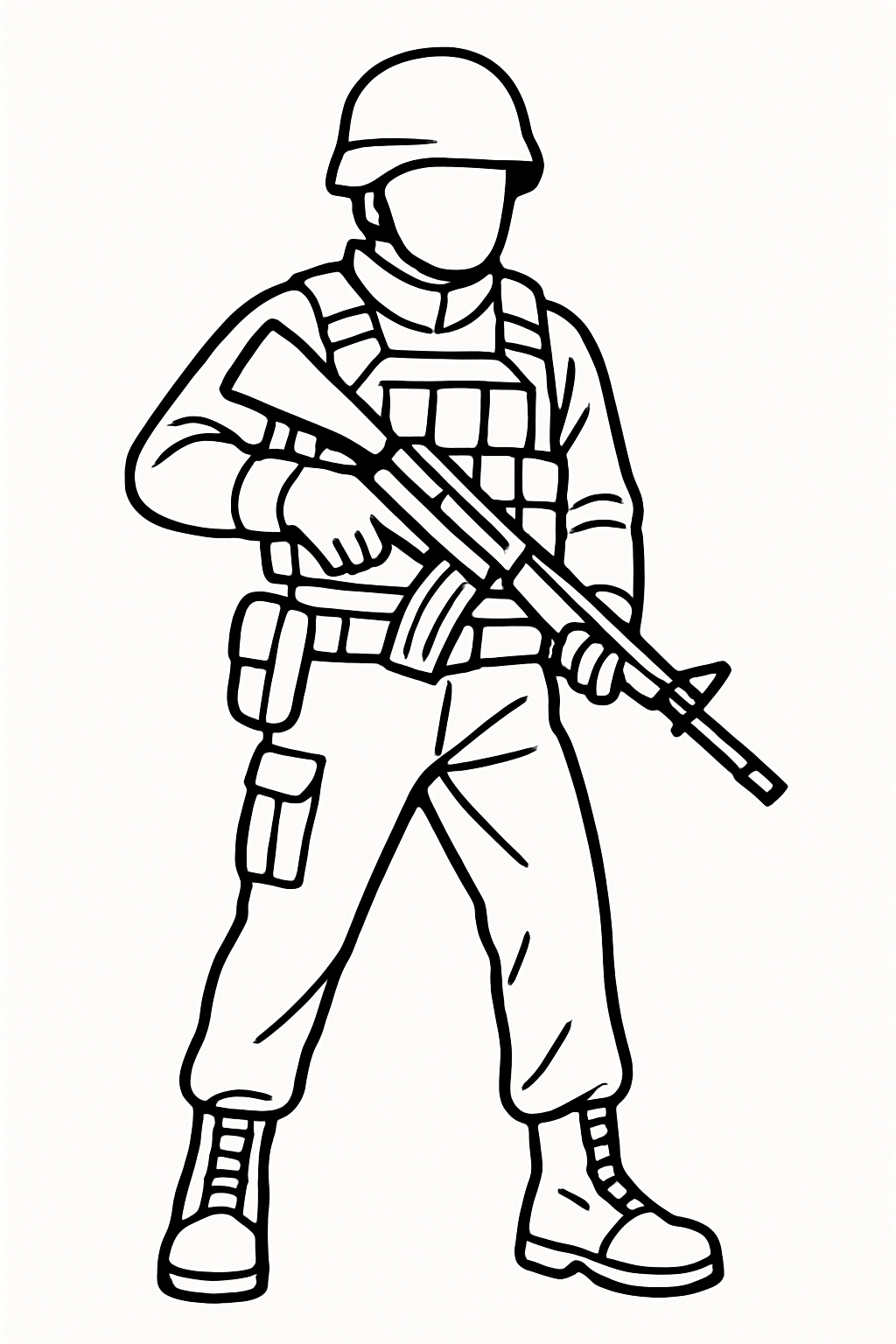 Black and White Soldier Line Drawing for Coloring Book Pages