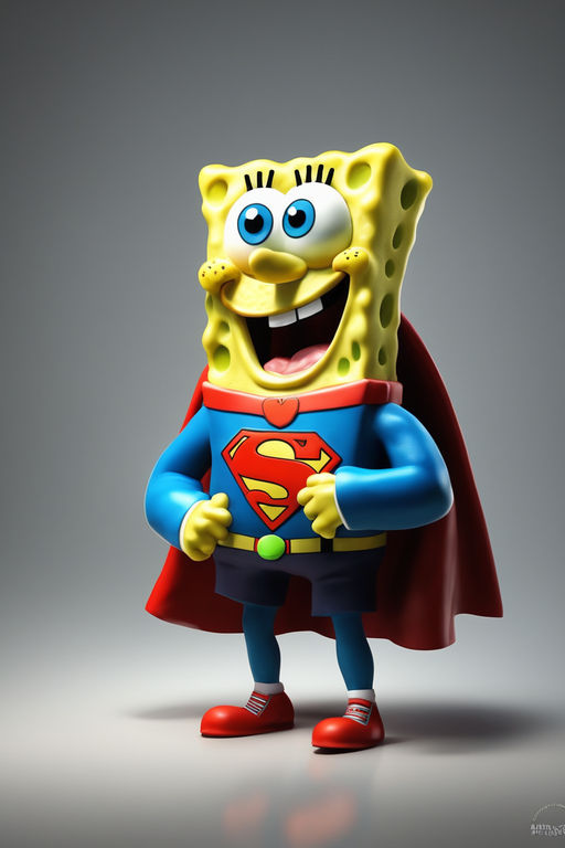 Spongebob wearing superman suite fullbody shot realistic bac... by ...