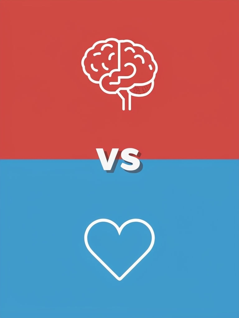 Red and Blue Brain vs Heart Minimalist Graphic Design Poster