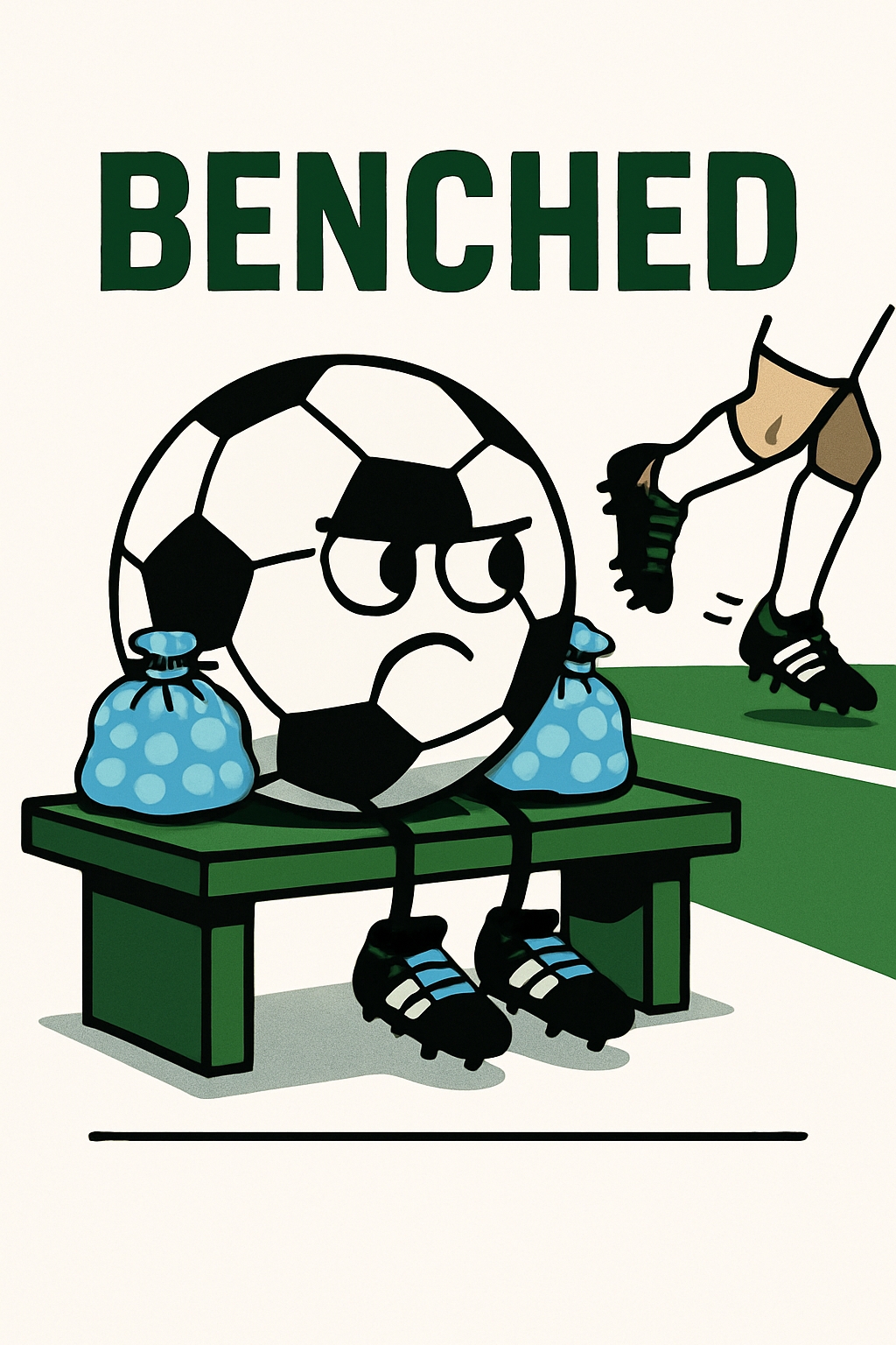 Angry Soccer Ball Character on Bench Humorous T-Shirt