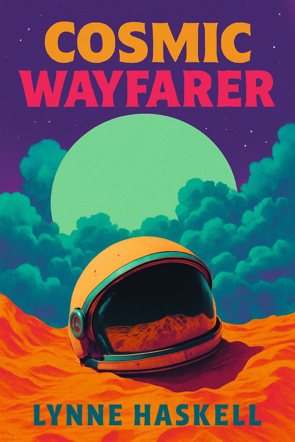 Vibrant Cosmic Wayfarer Book Cover with Retro-Futuristic Theme EBook Cover