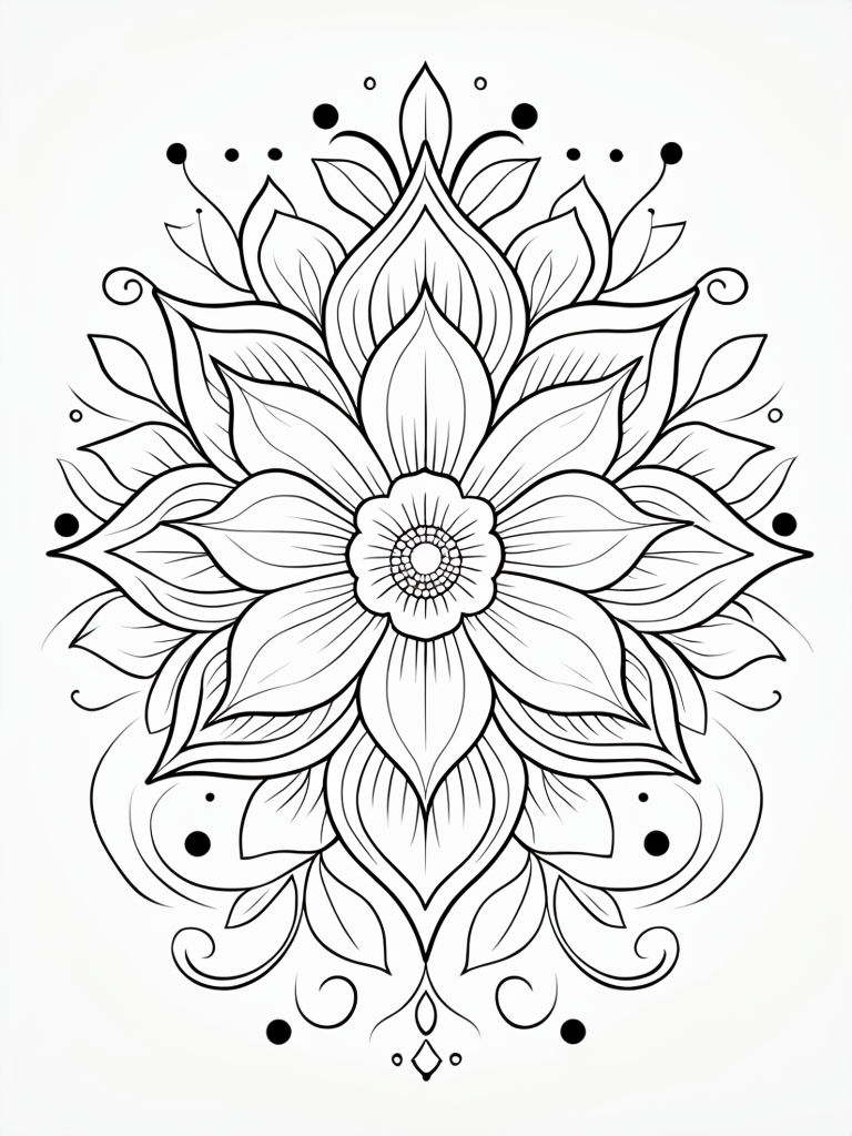 Intricate Black and White Floral Mandala Coloring Page