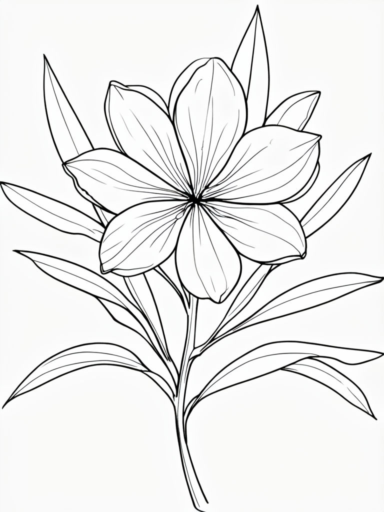 Elegant Black and White Flower Line Drawing Coloring Page