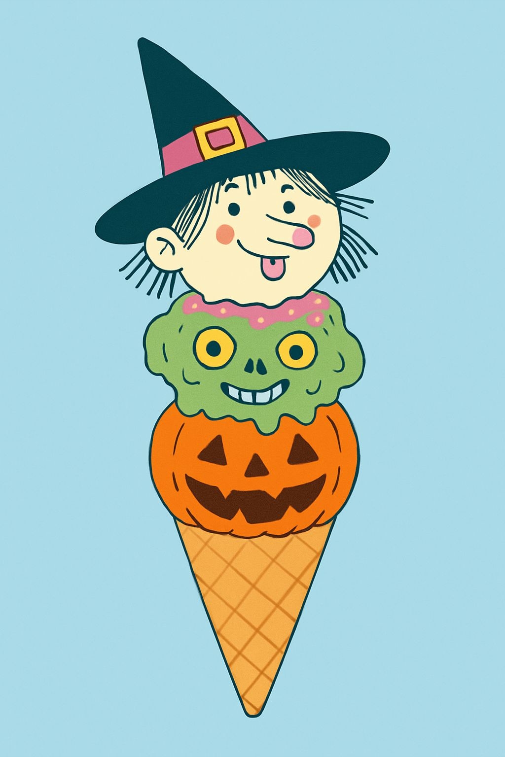 Whimsical Halloween Ice Cream Stack Cartoon Illustration Art