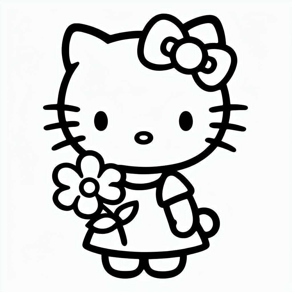 Minimalist Black and White Hello Kitty Line Drawing Sticker