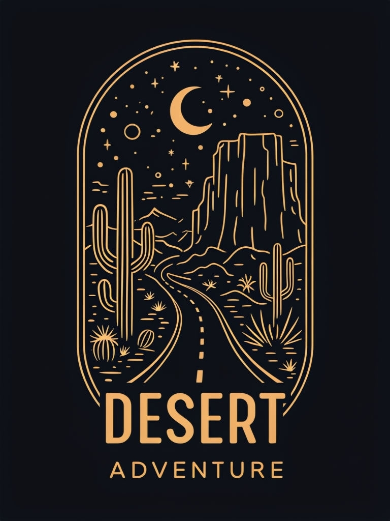 Minimalist Desert Adventure Line Art T-Shirt