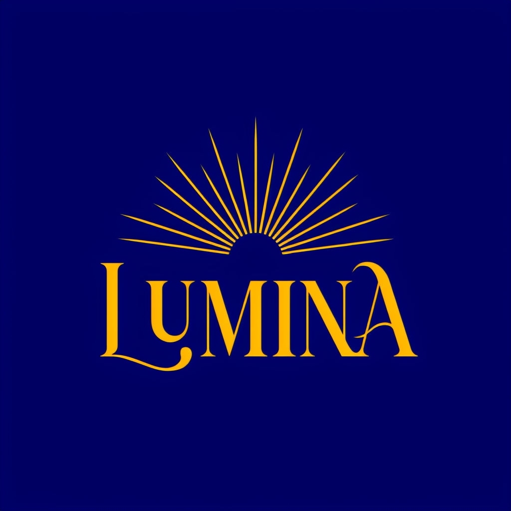 Elegant Golden LUMINA Logo with Radiating Sun Graphic