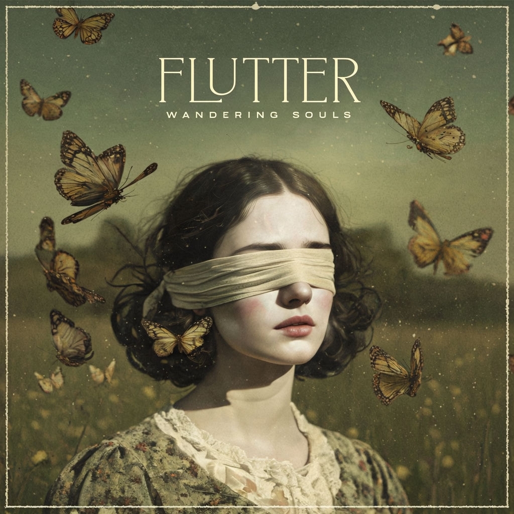 Contemplative Flutter Album Art with Butterflies and Vintage