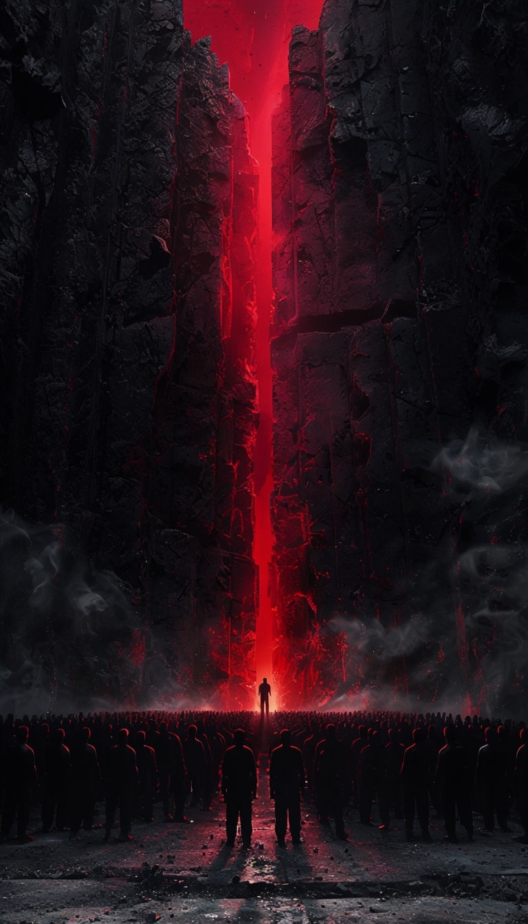 Crimson Light Beam Illuminating Dramatic Silhouette Scene Mobile Wallpaper