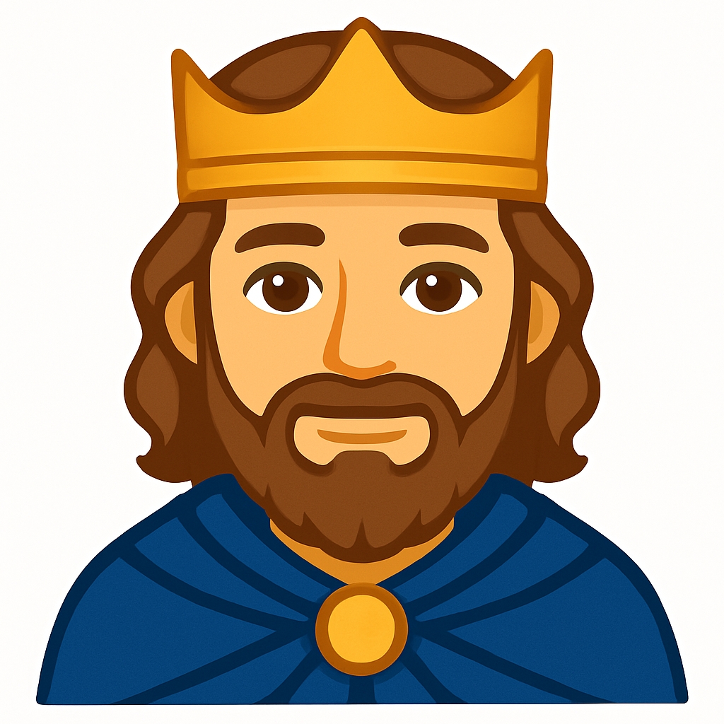 Emoji King Character Illustration with Crown and Cape Sticker