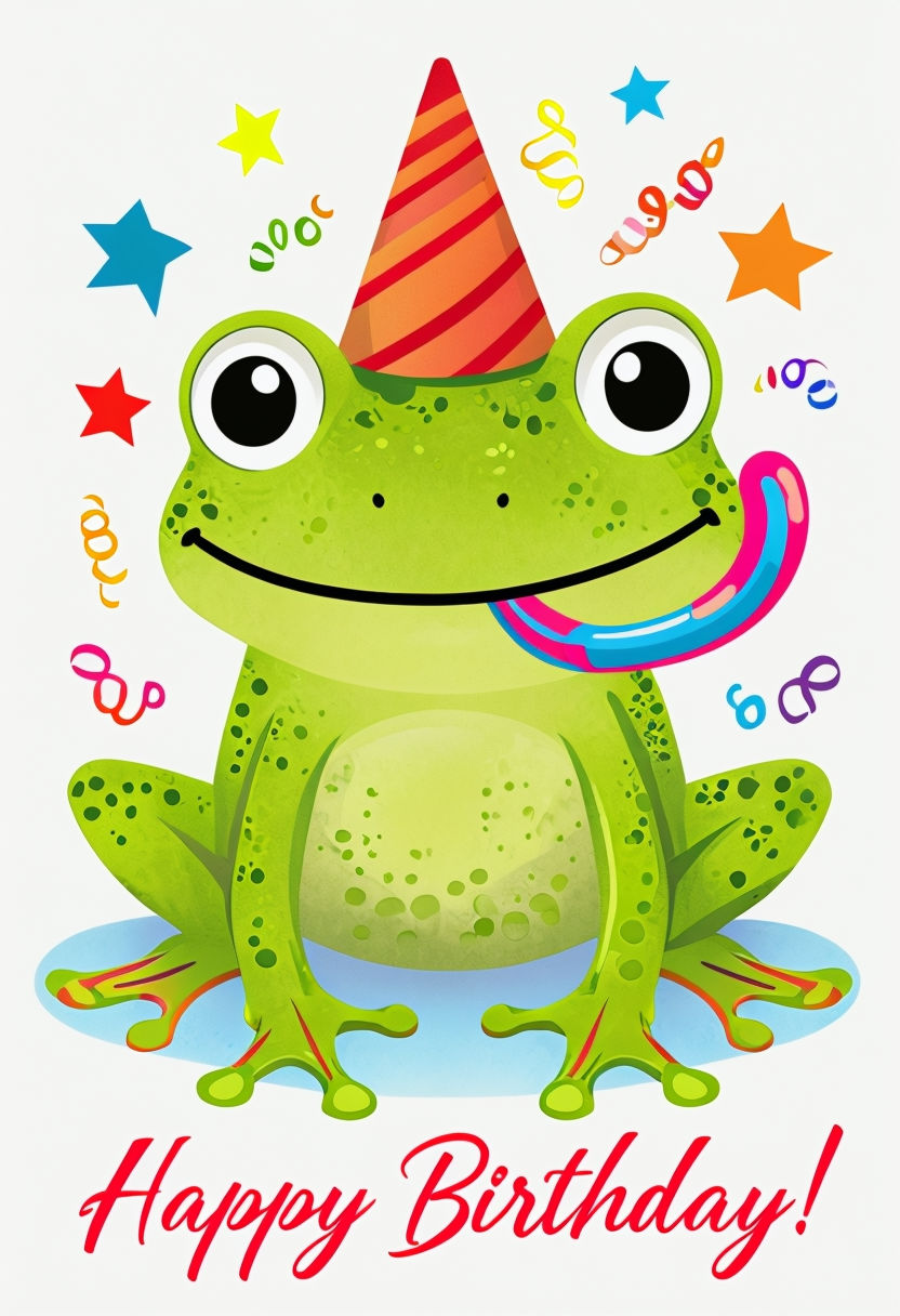 Cheerful Cartoon Frog Birthday Greeting Card Art