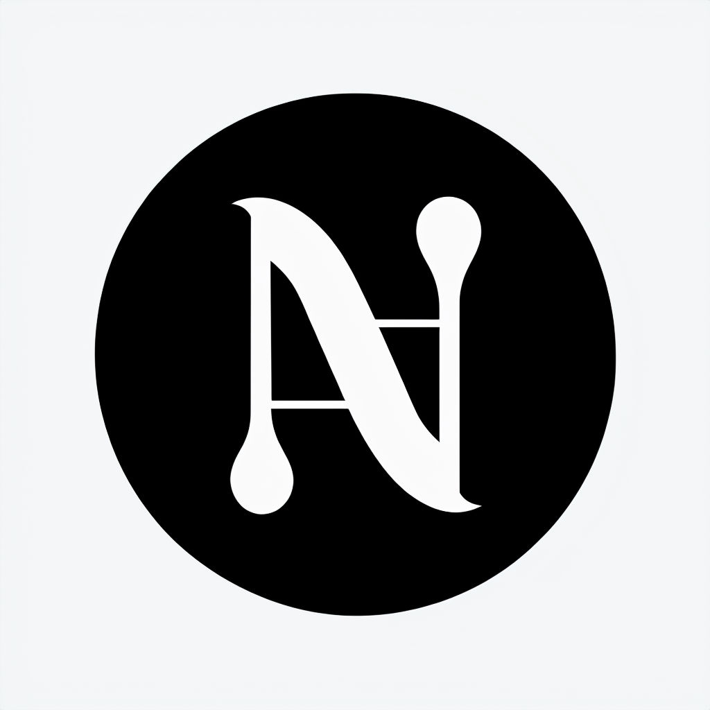 Modern Minimalist Black Circle with Stylized Letter N Monogram