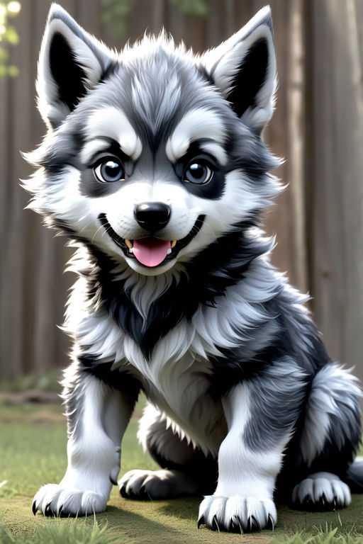 A baby silver and black colored werewolf pup with a muscular... by ...