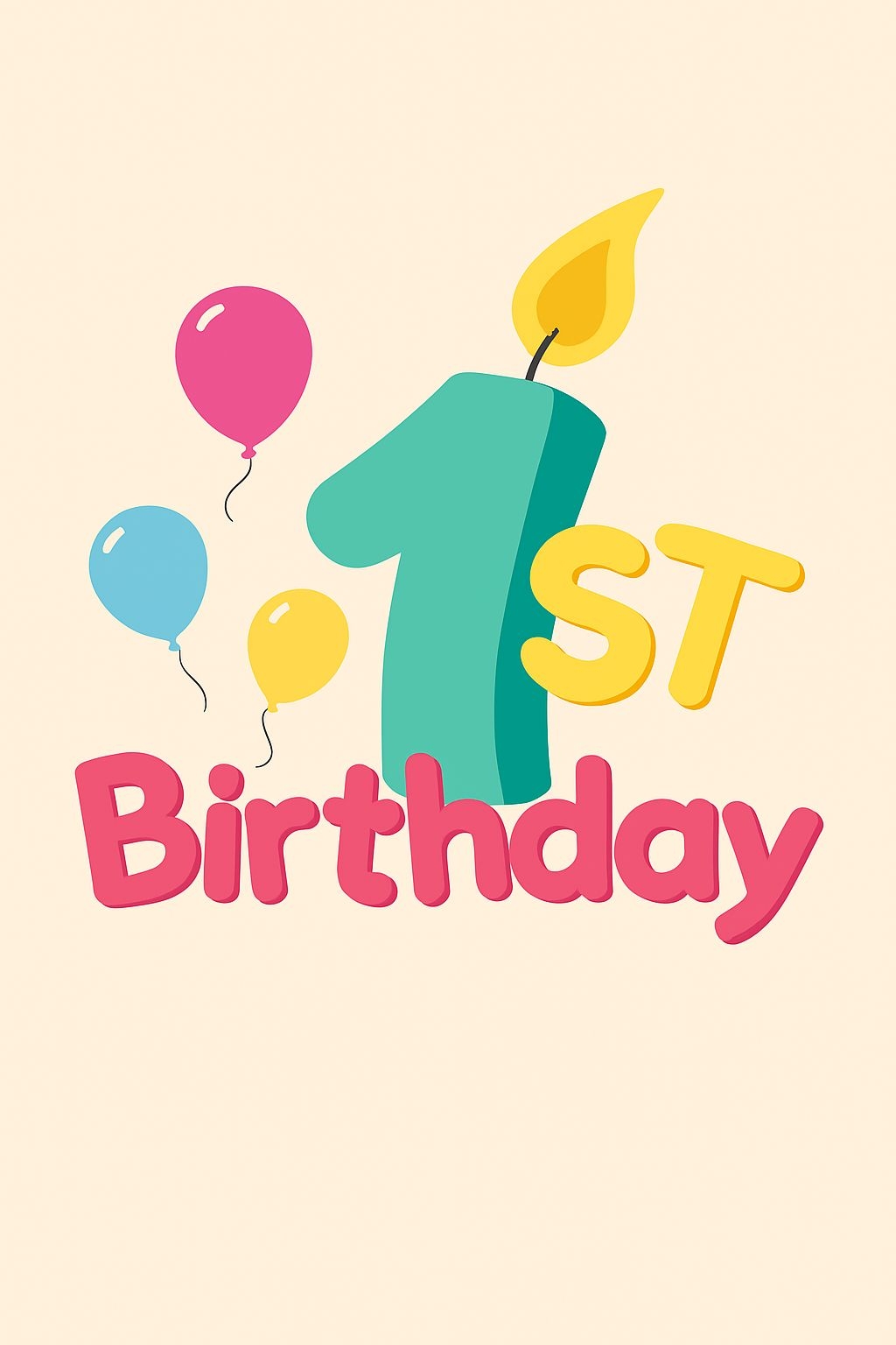 Cheerful Teal 1st Birthday Candle Design Invitation Card