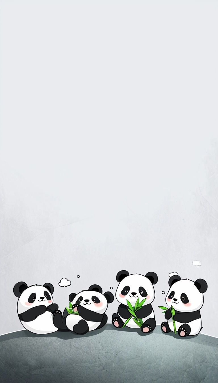 Cute Cartoon Pandas Playful Illustration Phone Case Cover