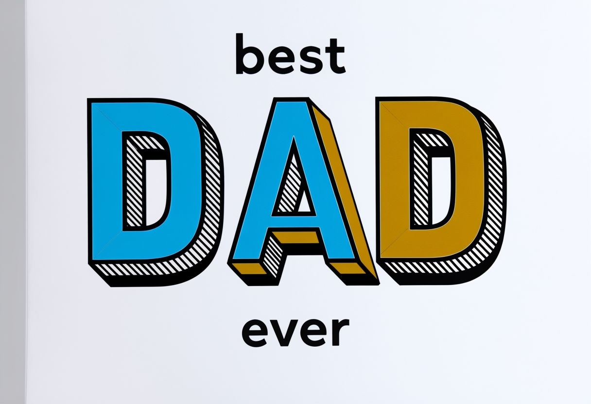 Colorful 3D Best Dad Ever Greeting Card Design for Fathers Day Cards & Invites