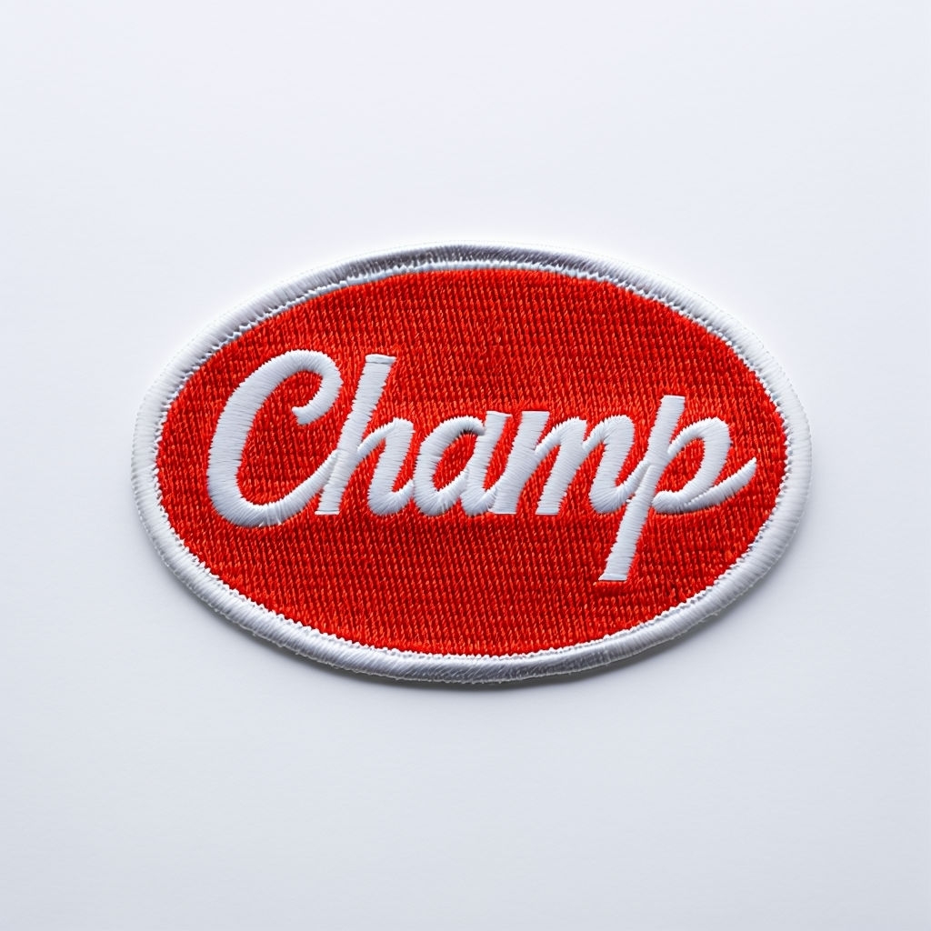 Vibrant Fire Engine Red Champ Embroidered Patch for Hats