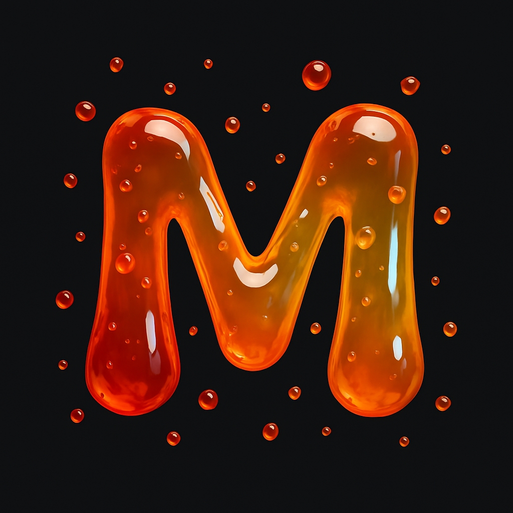 Glossy Amber Liquid 'M' Letter Artwork Monogram