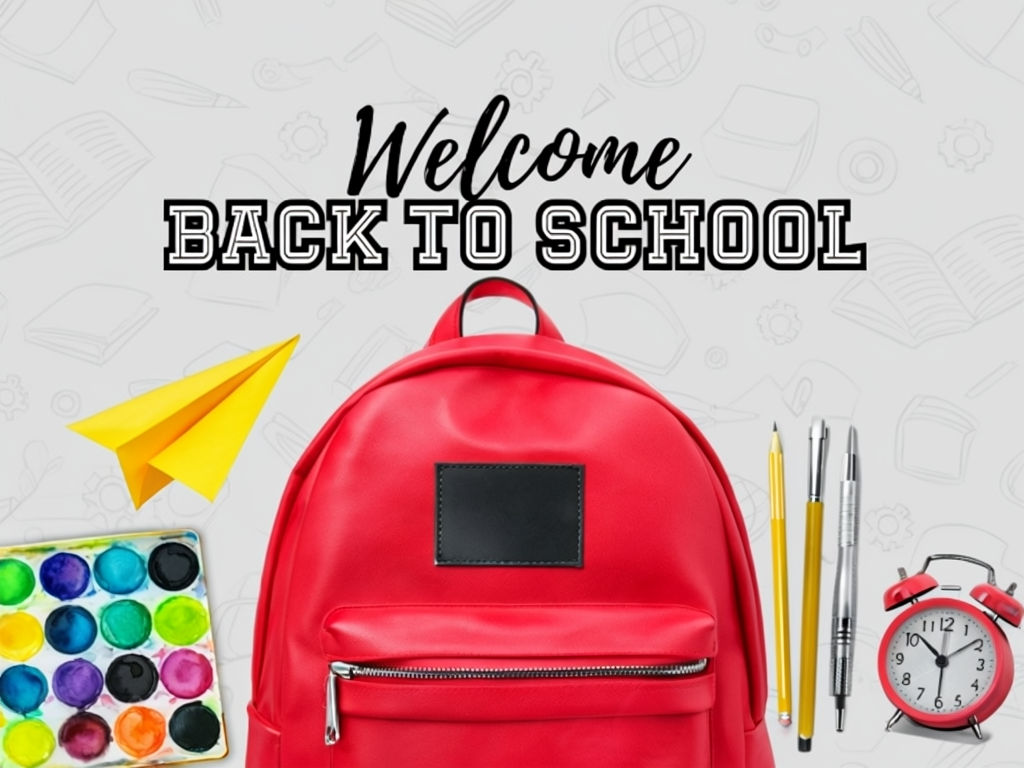 Vibrant Welcome Back to School Promotional Poster with Backpack and Supplies