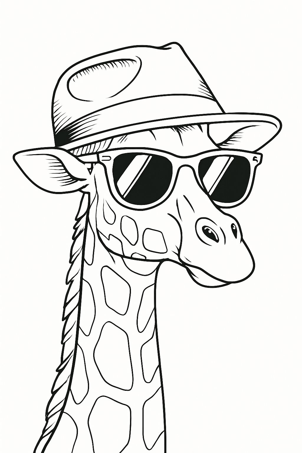 Whimsical Giraffe in Fedora and Sunglasses Coloring Page